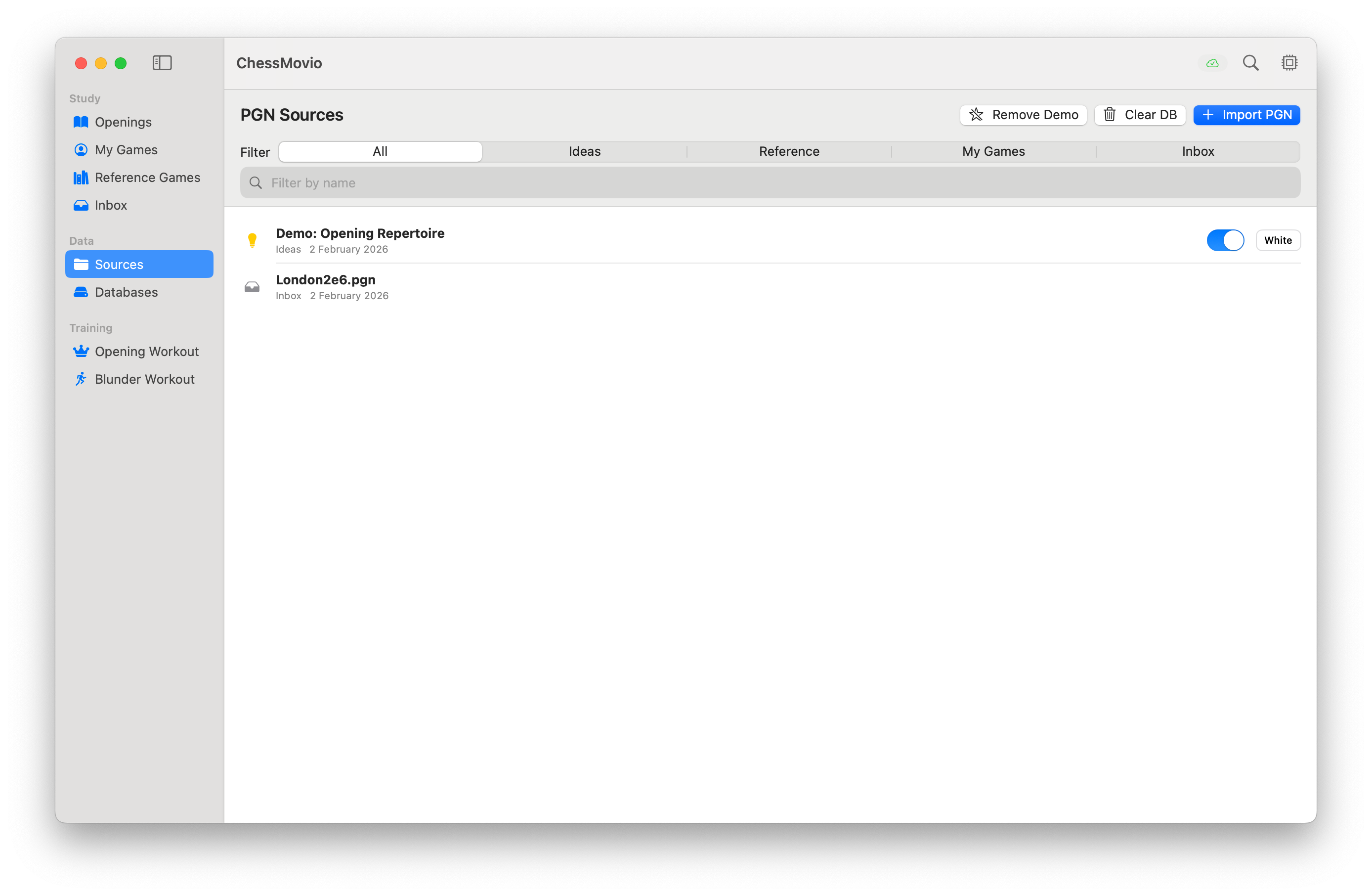 ChessMovio after first launch