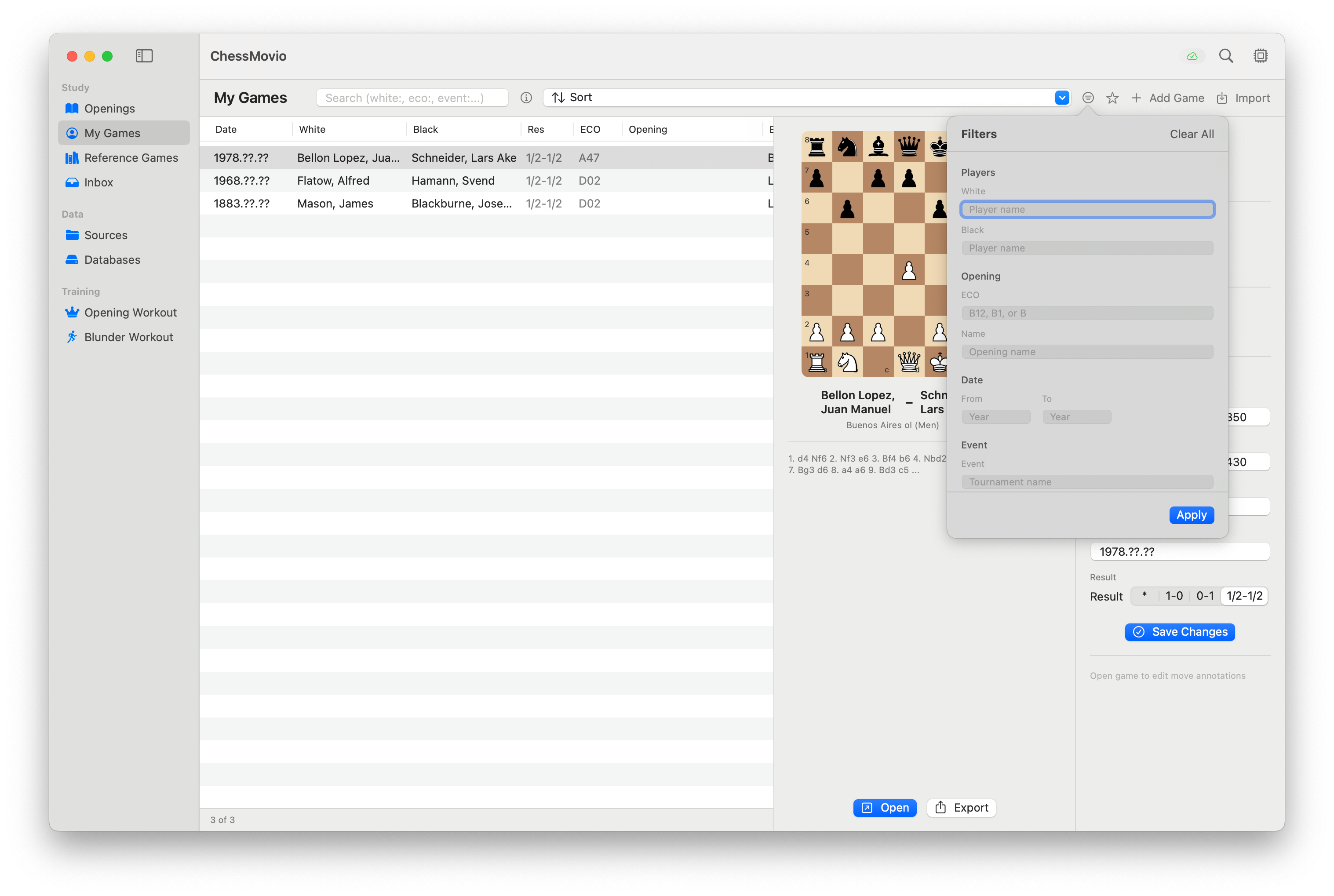 Game filters in the My Games tab