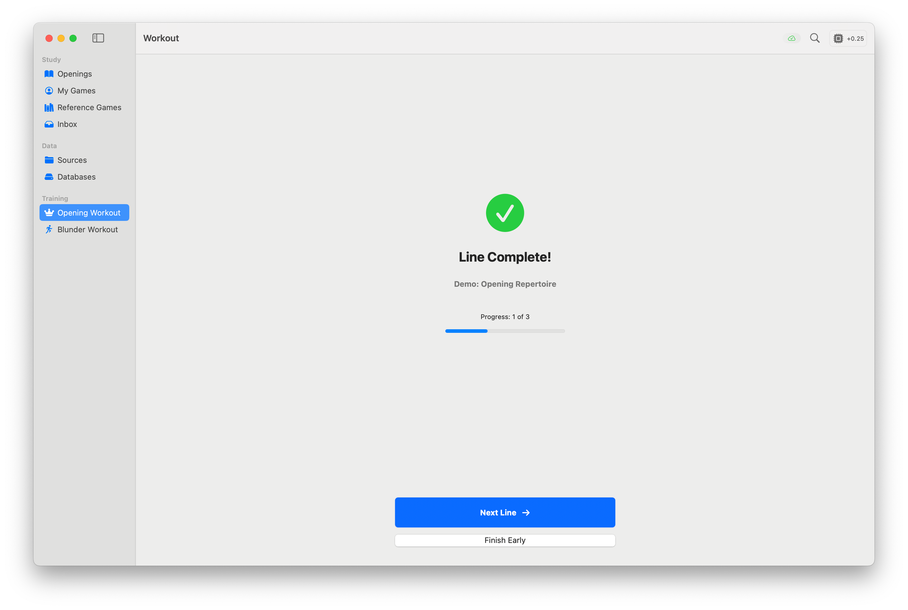 Workout results showing per-anchor accuracy and session summary
